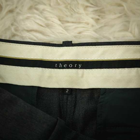 Theory Size 2 Dark Gray Flat Front Hook Zip Straight Leg Wool Blend Dress Pants - Picture 4 of 7